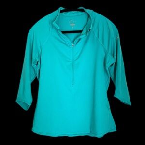 Nike Dri-Fit 3/4 Sleeve Shirt with Front Zip, Size L, Turqouise